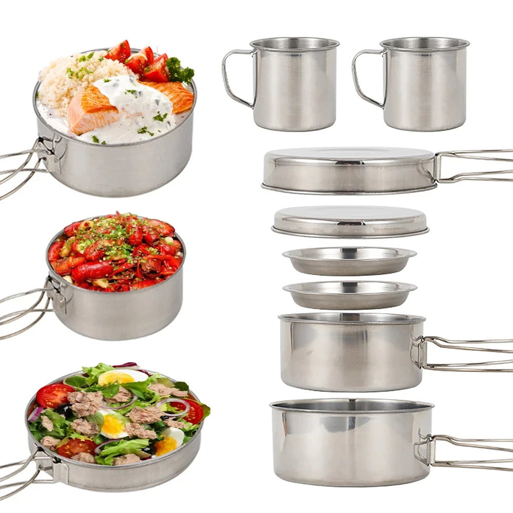 8 шт./компл. посуда для кемпин – обзор и цена Camping Cooking Pots And Pans